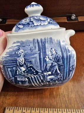 Liberty Blue and White Ceramic Sugar Jar